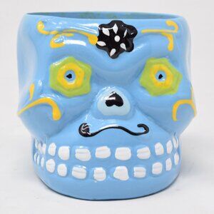 Sugar Skull Planter Dia De Los Muertos Succulent Pot Small Blue Insert Halloween